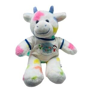 Build A Bear Pastel Splatter Cow 17” Plush Soft BAB Stuffed Animal w Holiday Top